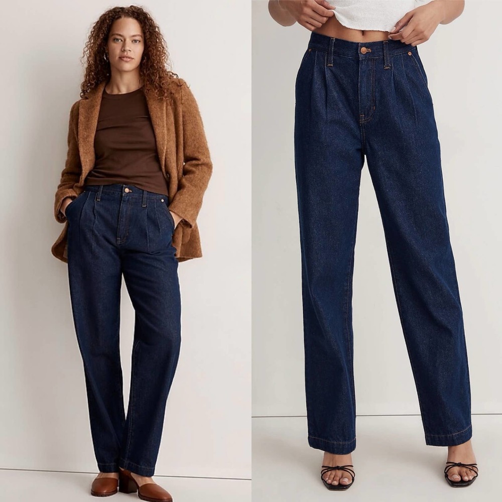 Madewell Baggy Straight Jeans in Woodham Wash Pleated Edition Size 28 NEW